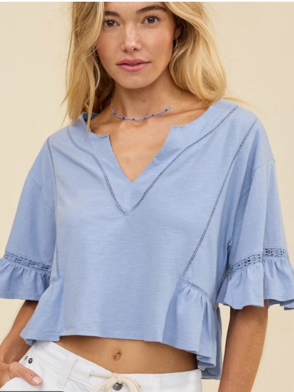 Aerie Flowy Cropped Notch Neck T-Shirt